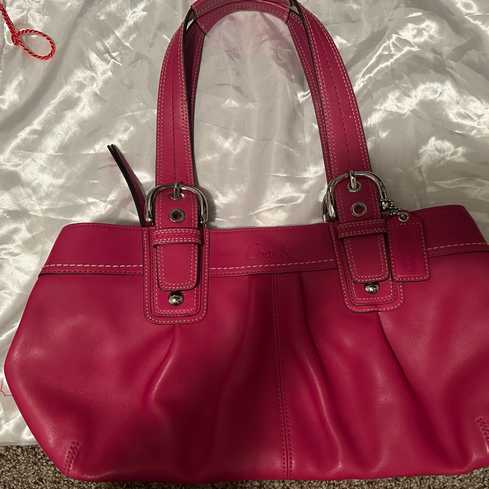 Coach F13732 Large Vintage Magenta Pink Soho Y2K Pleated Leather Shoulder Bag